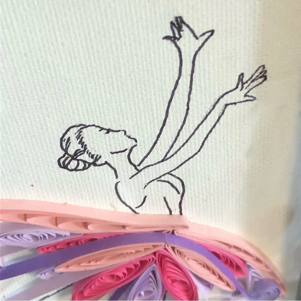 Handmade Quilled Art Ballerina framed pink purple 6 x 8 Quilling - Picture 7 of 11